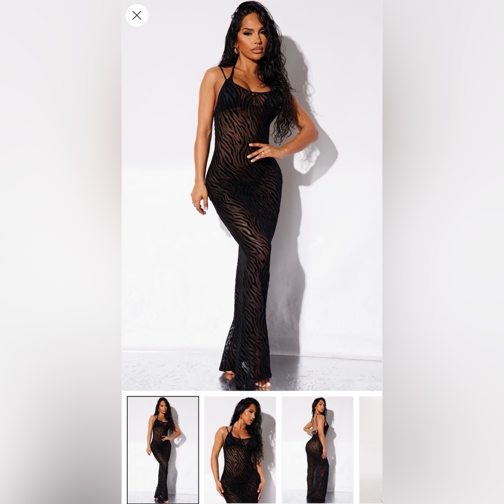 Fashion Nova Elegant Black Mesh Maxi Dress Swim Cover Up
